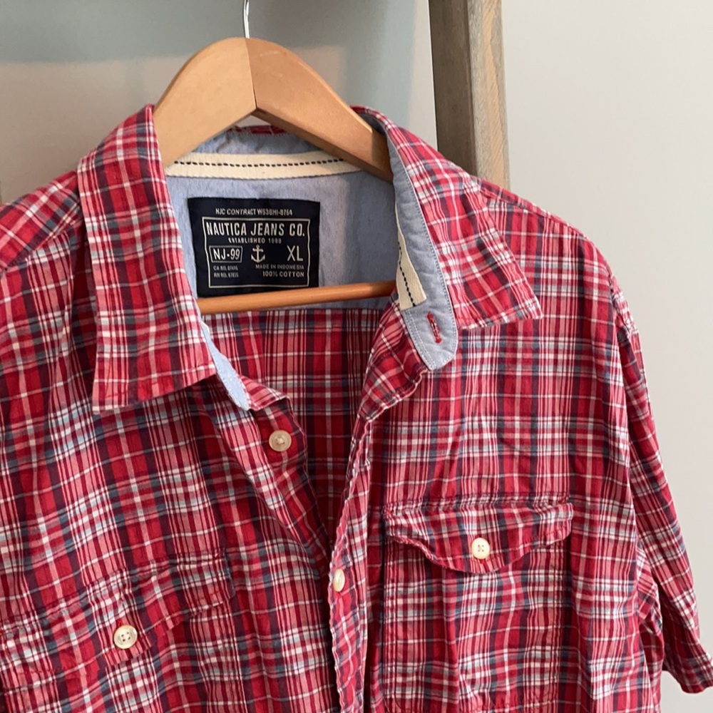 Men's Nautica Red Plaid Button Down S/S Shirt